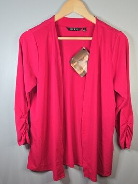 IMAN Women's Size Medium Open-Front Tunic Cardigan Hot Pink NEW